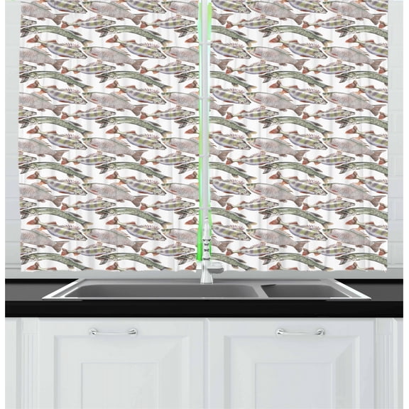 Ambesonne Fishes Kitchen Curtains, Carp Perch and Bass, 55"x39", Multicolor