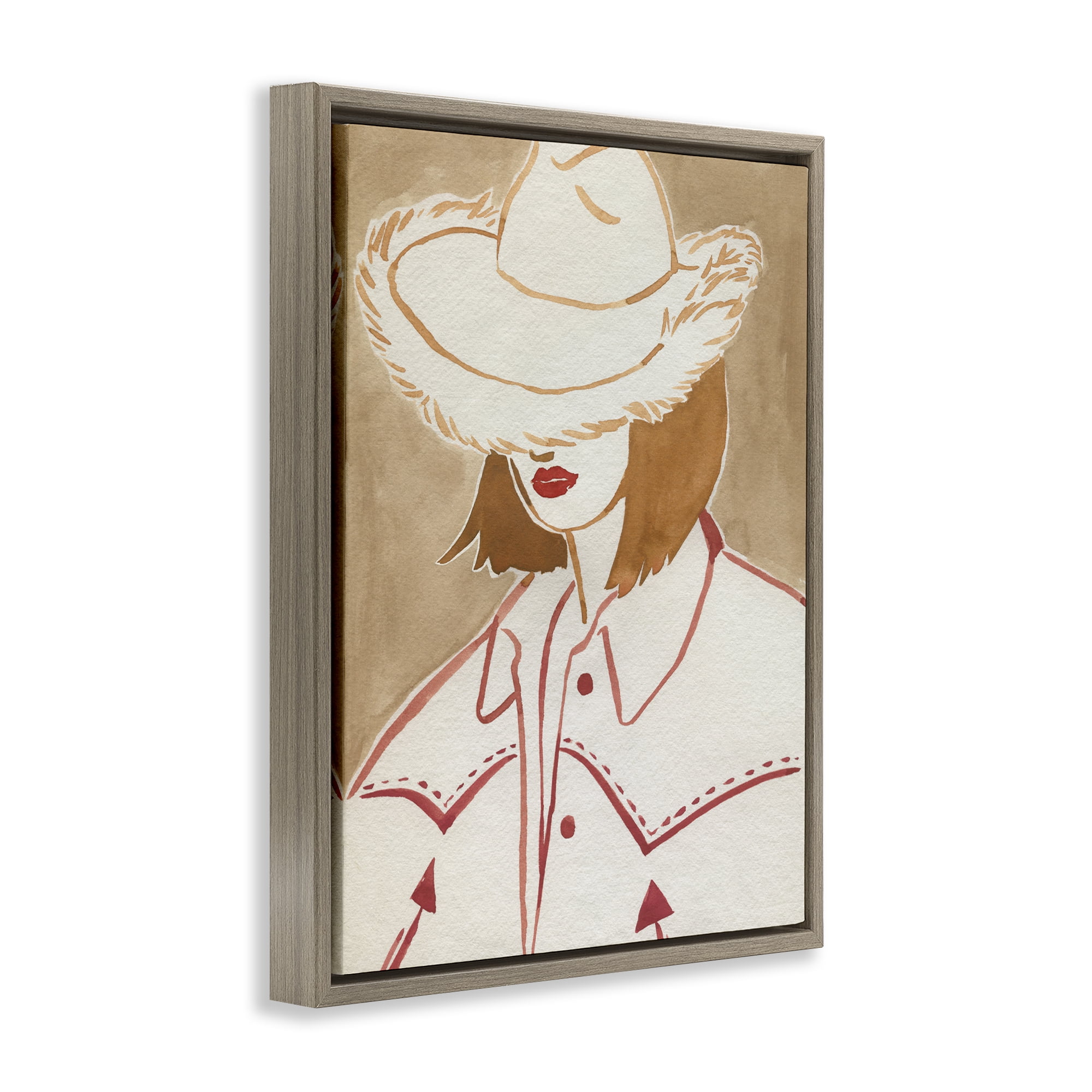 Stupell Industries Western Fashion Woman People Painting Brown Floater Framed Canvas Art Print Wall Art, 17 x 21