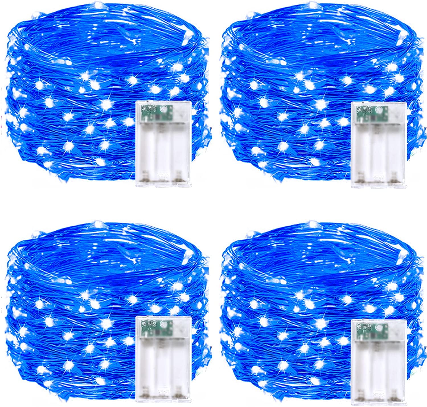 4 Pack of Blue Fairy Lights Battery Operated, 20ft 60 Led Waterproof