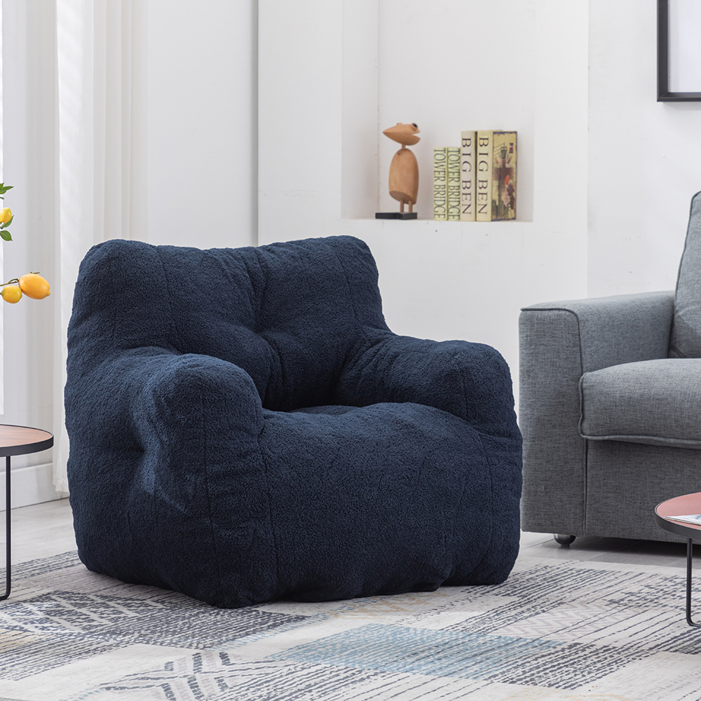 Soft Tufted Bean Bag Chairs for Adults Teddy Fabric Bean Bags with Arm