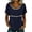 Dark Blue, variant on Tshirt Women Solid Color Short Sleeve Crew Neck Loose Hollow Out Yoke Top Women Blouses Dark Blue M