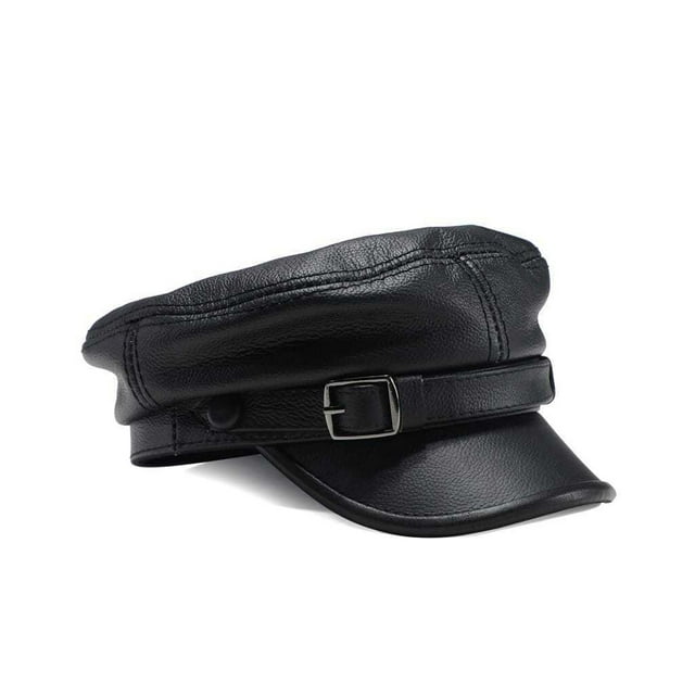 Qarigey Mujer Hombre Unisex Otoño Invierno Boinas Sombrero Portátil Ajustable Vintage Gorra de cuero Moda Headwear Accesorio Actividad Sombreros Negro Largo