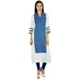 thumbnail image 7 of Bimba Women Blue Cotton Long Straight Kurta Kurti Casual Blouse Summer Wear, 7 of 7