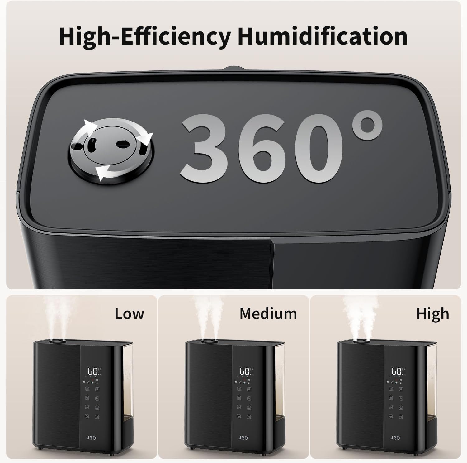 Warm & Cool Mist Humidifiers for Bedroom 5L, Quiet Ultrasonic Air Humidifier Fast Symptom Relief, 50H Runtime, 12H Timer, Oil Diffuser, 7 Color Light for Large Room, Office, Baby, Plants-Black