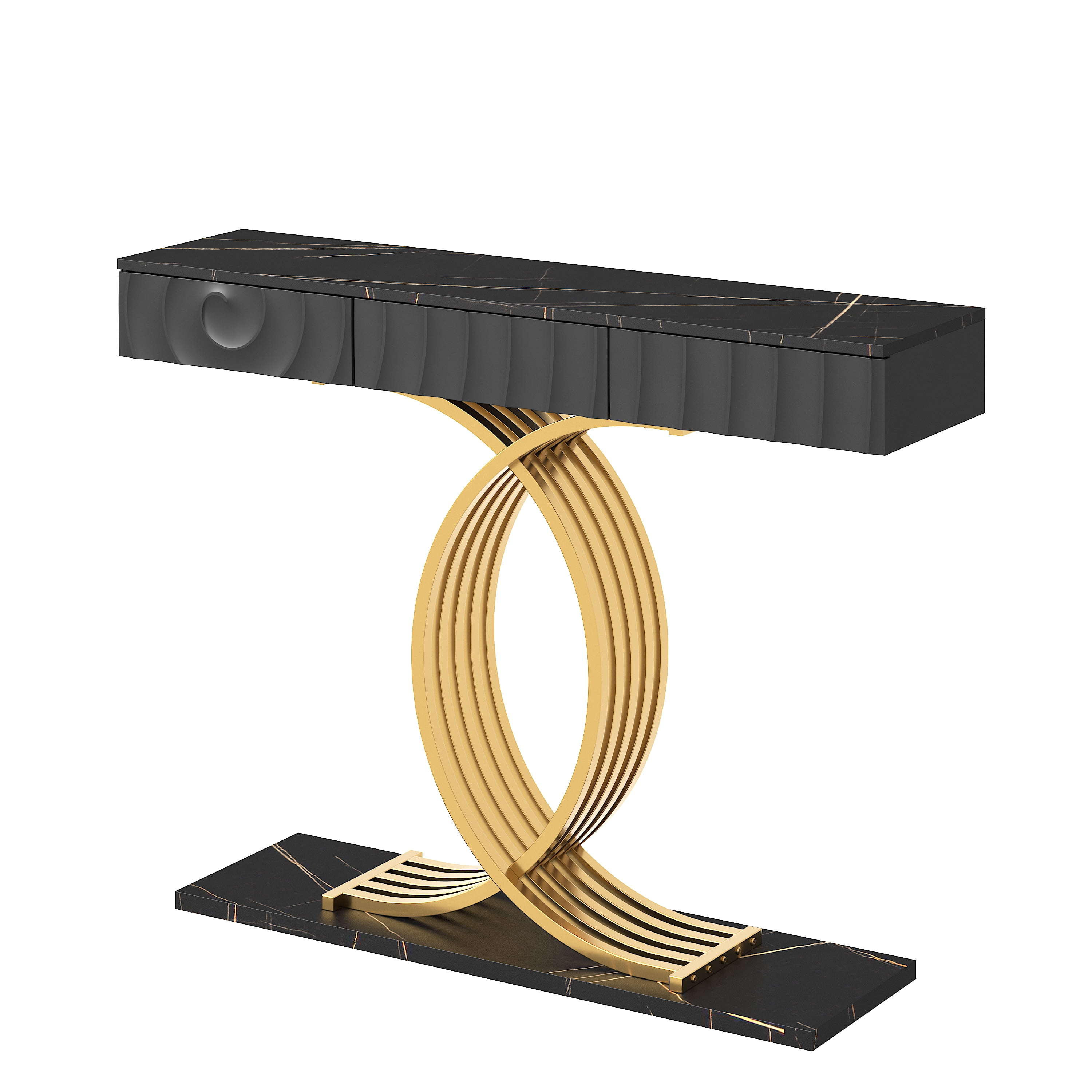 Aukfa 47.3" Console Table with 3 Drawers, Modern Narrow Sofa Table with Sculptural Metal Base for Entryway Hallway & Living Room,Black
