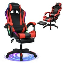 Xnigf Gaming Chair with Bluetooth Speakers, LED Lights, Massage Lumbar and Retractable Footrest, Height Adjustable Ergonomic Computer Chair for Office and Gaming