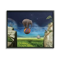Stupell Industries Elephant Balancing on Ball Animals & Insects Painting Black Framed Art Print Wall Art, 14 x 11