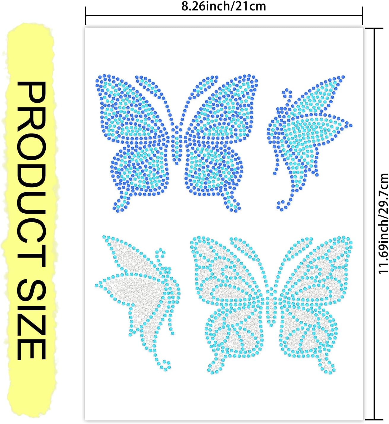 4Styles Butterfly Rhinestone Iron on Hotfix Transfer Blue Butterfly ...
