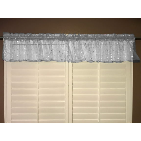 Silver Stars on Sheer Organza Tinted Window Valance 58" Wide Silver