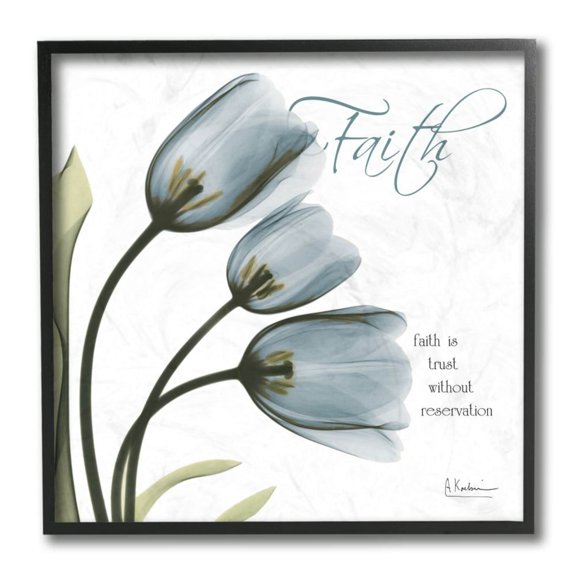 Stupell Industries Blue Tulip Silhouettes with Faith Based Quote Design by Albert Koetsier