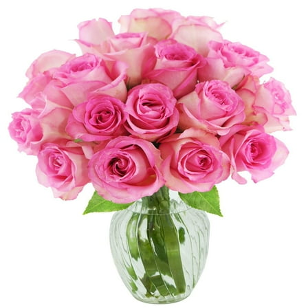 KaBloom : 24 Pink Roses with Vase, Next-Day Delivery, Gift for Every Occasion.
