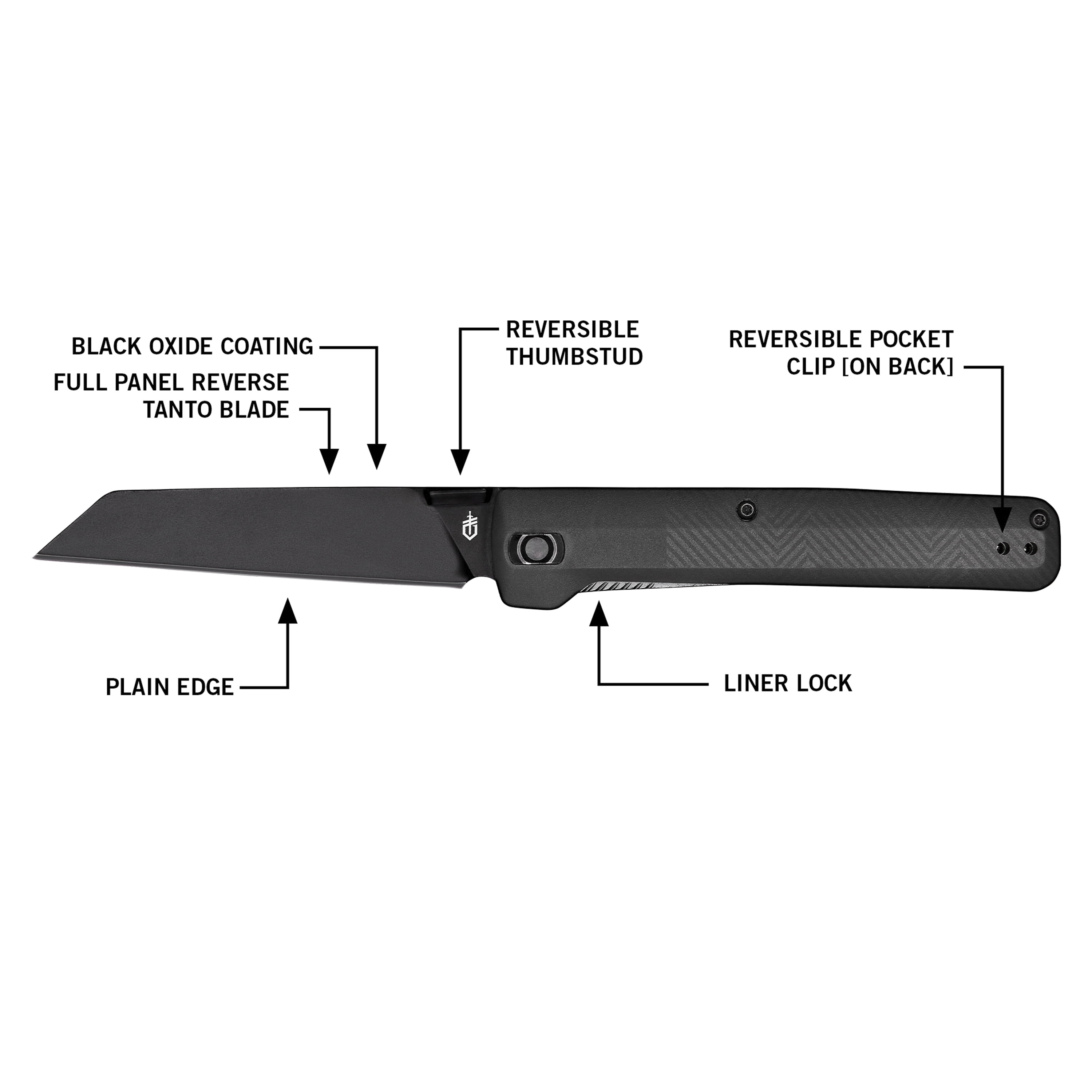 Gerber Pledge Pocket & Folding Knife, Plain Edge with Reverse Tanto Stainless Steel Blade, Grey