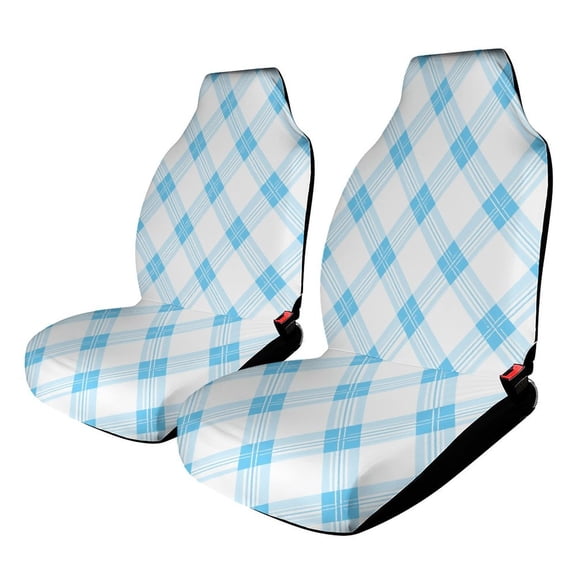 Blue Checkered Pattern Background Car Seat Covers,Universal Auto Front Seats Protector Fits for Car,SUV Sedan,Truck