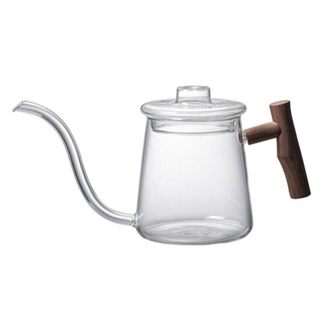 HLONK Glass Stovetop Gooseneck Kettle Heat Resistance Ergonomic Wooden Handle Stovetop Tea Kettles Coffee Pot Gooseneck Kettle for Coffee Maker 480ML