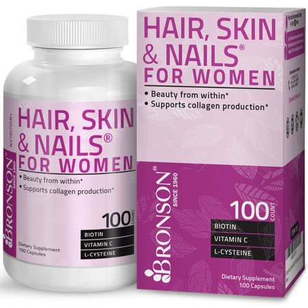 Bronson Hair, Skin & Nails for Women, Biotin, Vitamin A, C, E, B2, B6, 100
