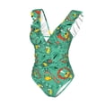 thumbnail image 4 of Yiaed Funny Animals in Jungle Print Women's Ruffled One Piece Swimsuit V Neck Swimwear Slimming Monokini for Woman-Medium, 4 of 8