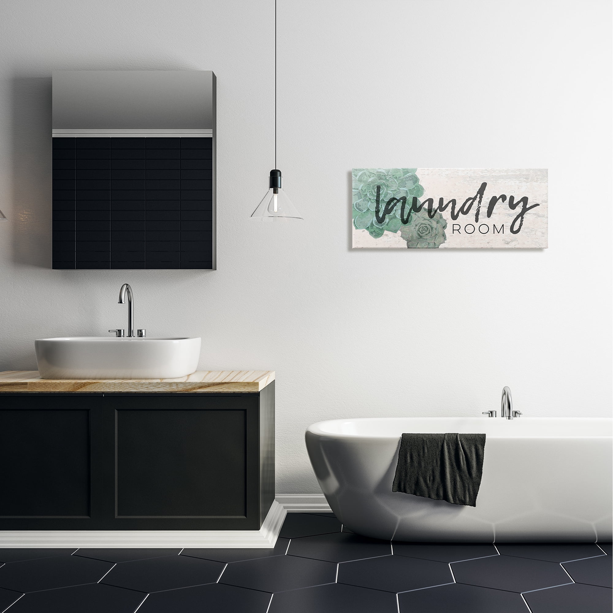 Laundry Room Sage Blue Green Succulents Soft Textured Paper Look Stretched Canvas Wall Art, 13 x 30