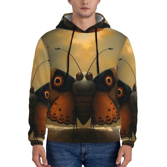 Tebeau Majestic Butterfly Sunset Print Mens Casual Hooded Collar Drawstring Hoodies Pullover Sweatshirts Casual Long Sleeve Shirts-Medium