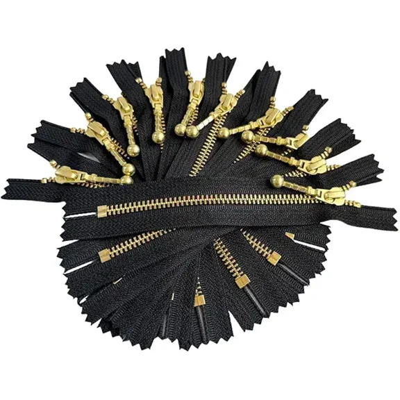 10pcs 5" Inches YKK 5# Brass Teeth Metal Zipper with Diecast Ball (Foxtail) Puller Closed End for Sewing Bag Craft Choose Your Color - Made in The United States (Black #580W)