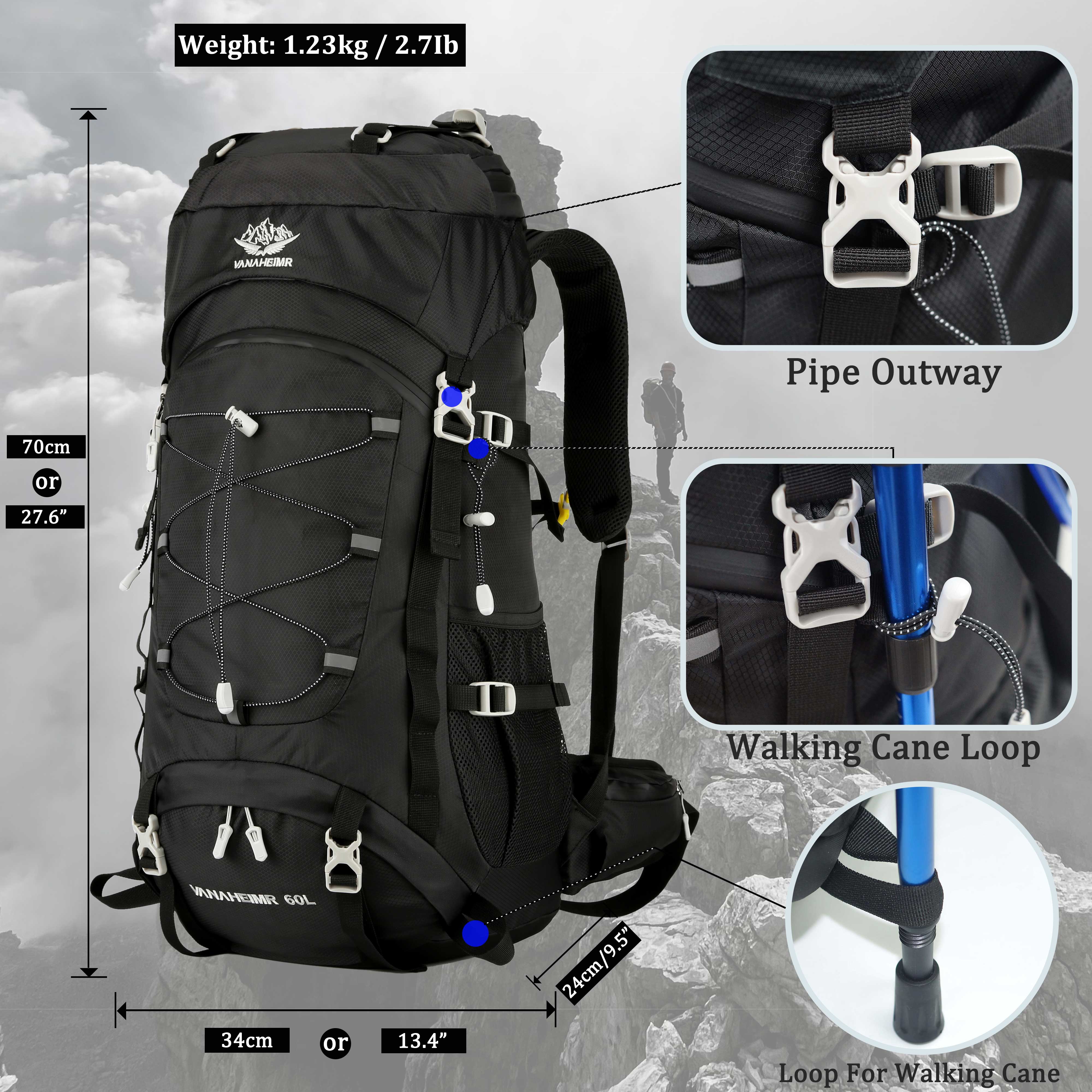 Yfreal 60L Travel Hiking Backpack with Rain Cover photo 2