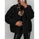 thumbnail image 5 of Abrigo de Mujer Informal con Solapa, Cremallera , Forro , Larga, Corte Oversize, Cálido, Ideal para el Invierno, con Bolsillos Negro L, 5 of 7
