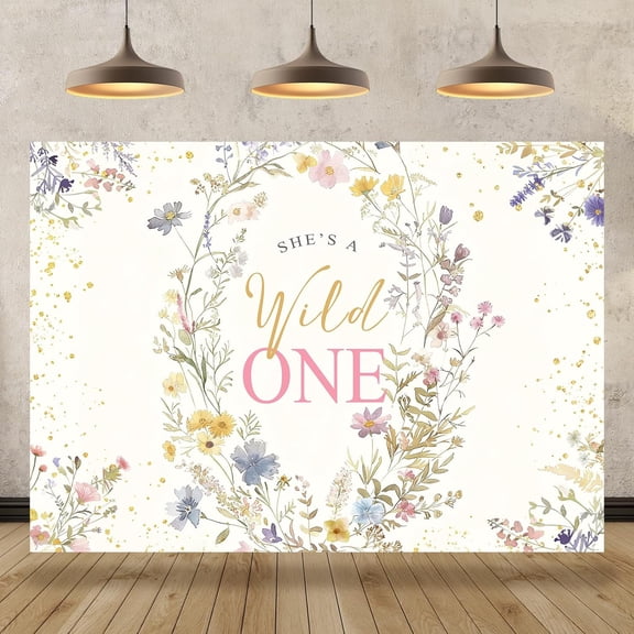 7x5FT Wild One Backdrop 1st Birthday Wildflower Party Decorations for Girls Newborn Floral First Birthday Cake Table Banner Supplies Bday Photography Background Photo Booth Props