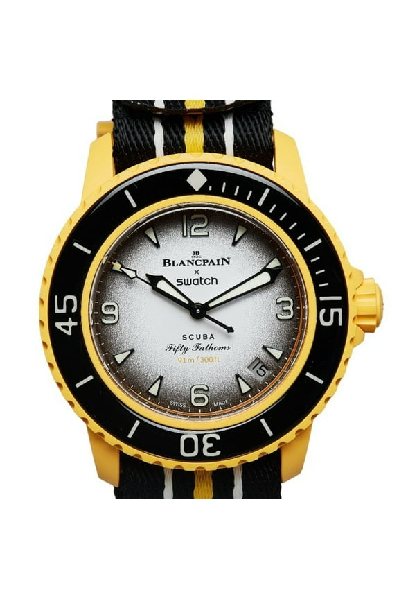 Pre-Owned Swatch x Blancpain PACIFIC OCEAN Watch SO35P100 Automatic White Black Dial... (Good)