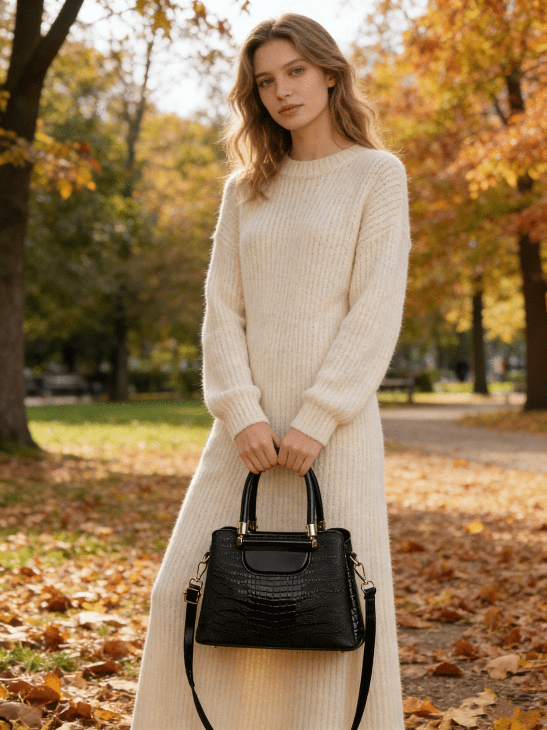 PORT&LOTUS Luxury Patent Leather Crocodile Print Satchel for Women - Stylish Top Handle Bag with Detachable Crossbody Strap