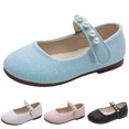 thumbnail image 4 of CHUOU Mary Jane Shoes for Girls Sandals Solid Pearl Cute Flat Bottom Lightweight Hook Loop Princess Shoes Dress Shoes,8.5-9 Years, 4 of 5