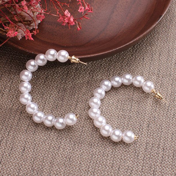 Pendientes de aro de círculo redondo de perla de imitación boho blanco nuevo, pendientes grandes de color dorado para mujer, pendientes llamativos de joyería coreana Tan Jianjun unisex