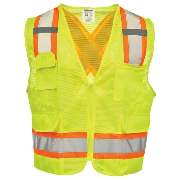 Hi-Vis Safety Vest X-Back, Two Toned Reflective, Class 2, LG/XL, SAFEGEAR