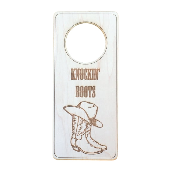Door Hanger - Knockin Boots 9x4in Raw Wood