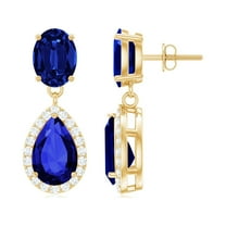 Rosec Jewels Certified Lab Grown Blue Sapphire Drop Earrings for Women - Teardrop Earrings - AAAA Quality - with Jewelry Box, 18K Yellow Gold