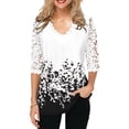 thumbnail image 1 of Qarigey Blusa Camiseta Manga 3/4 Cuello Estampado Encaje Mujer Blusa Verano Top Prendas para la parte del cuerpo Blanco 4XL Qarigey AP002096-31, 1 of 5
