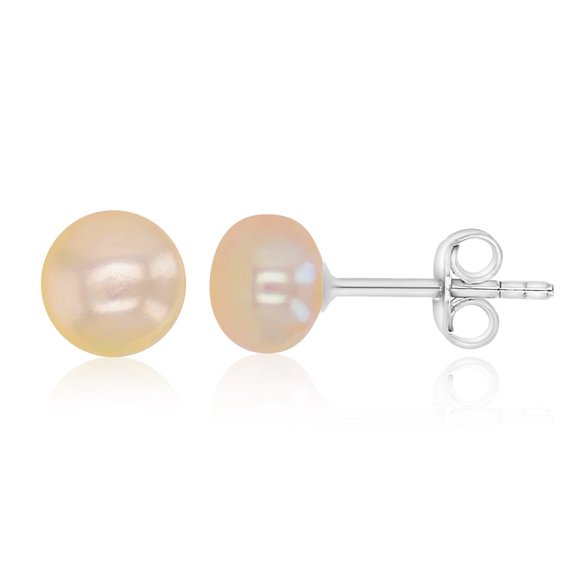 Decadence Sterling Silver 6-7MM Fresh Water Pearl Stud Earrings (White)