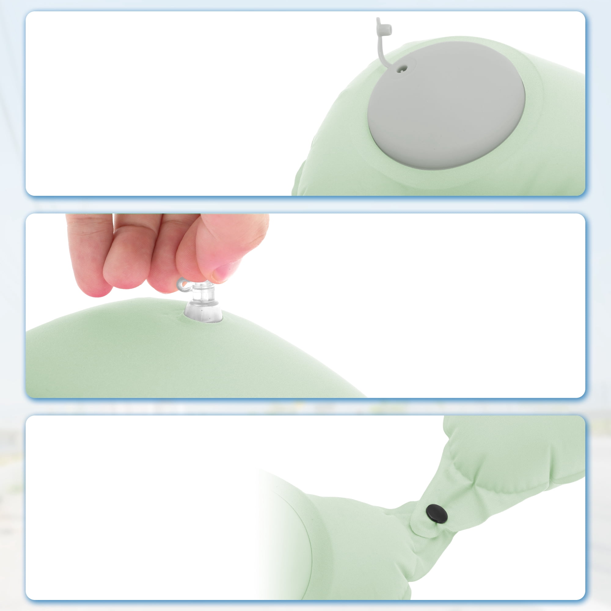 Unique Bargains Travel Pillow Press to Inflate Neck Pillow Light Green 15.75"x11.02"