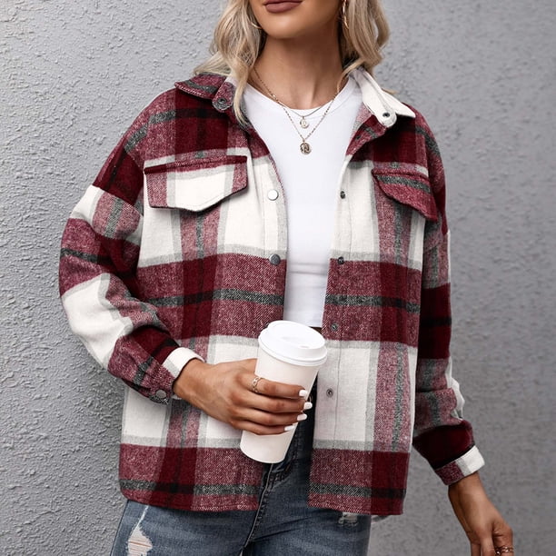 Pntutb, camiseta de manga larga para mujer, prendas de vestir exteriores holgadas con frente abierto de otoño, blusa a cuadros, abrigo, Tops, chaqueta, liquidación Pntutb Pntutb-5563