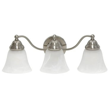 Essentix Traditional Three Light Curved Metal & Alabaster White Glass Shade Vanity Uplight Downlight Wall Mounted Fixture, Brushed Nickel