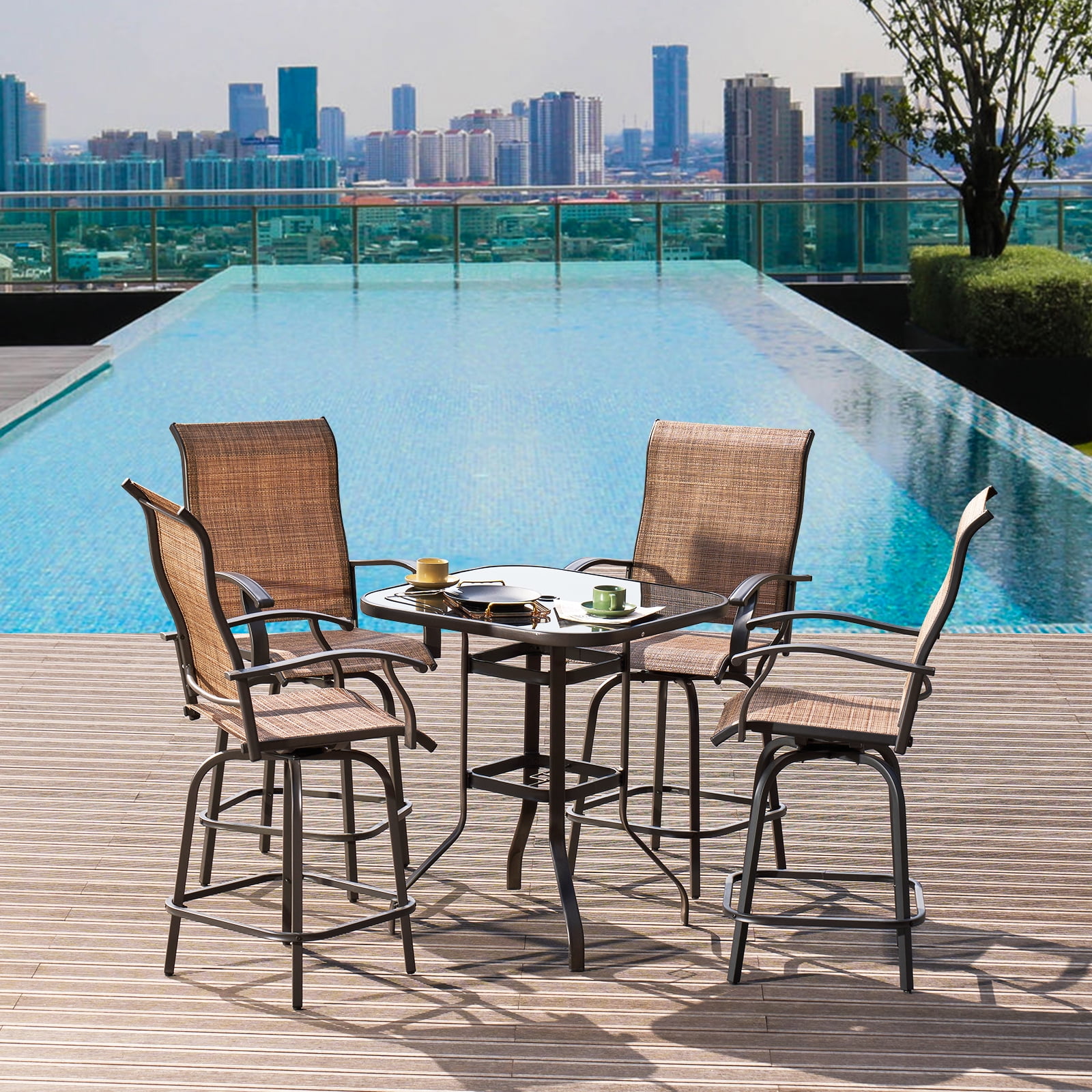 Aoxun Outdoor Swivel Bar Stools Patio Bar Height Chairs with Back, All