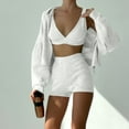 thumbnail image 5 of HAPIMO 3 Piece Sets for Women Tracksuit Sets Loungewear and Sporty Outfits Long Sleeve Cropped Hooded Jacket and Shorts Send Bra White S, 5 of 9