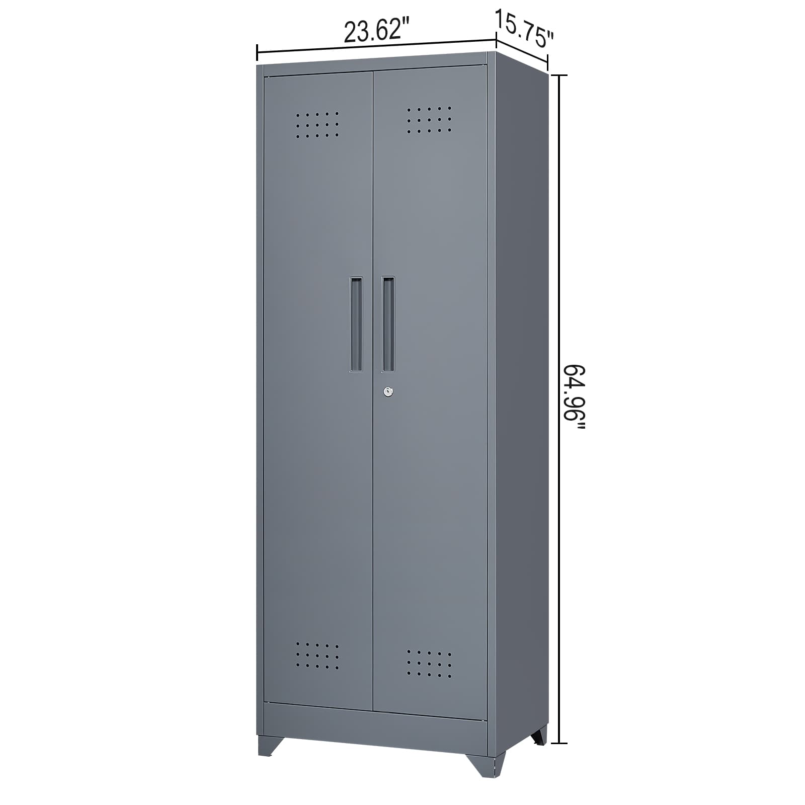 Aukfa 65" Metal Garage Storage Cabinets, Lockable Broom Closet Storage Cabinet with Shelves for Basement/Office/Laundry Room, Gray