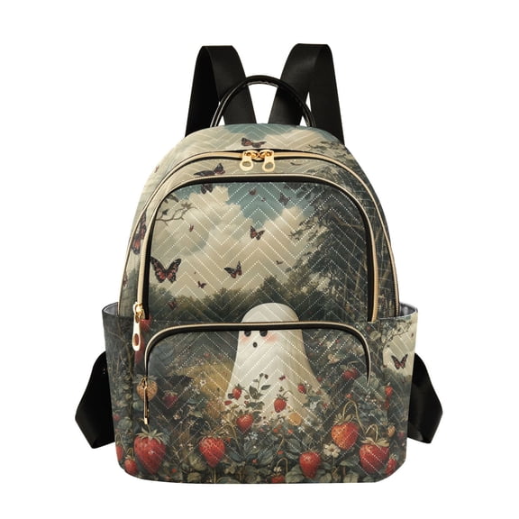 FORMRS Mini Backpack Purse for Women Quilted Travel Daypack Casual Shoulder Bag, Ghost in Strawberry Fields