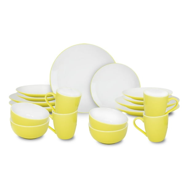 Vajilla Elin para 4 Personas - Ceramica Amarillo/ Blanco 16 piezas