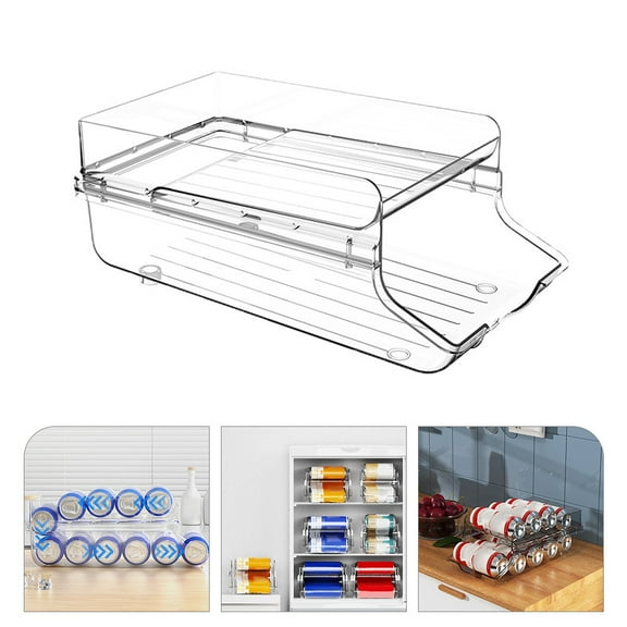 KONTONTY Clear Double-Layer Plastic Can Organizer for Fridge Storage, 15.5in x 8.5in x 7.5in Container