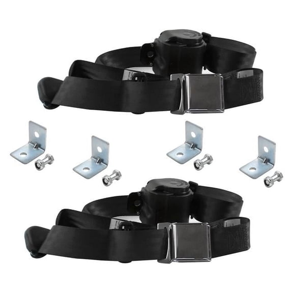 Black Retractable Bucket Seat Belt Kit with Bracketry for 1971-1977 Ford Maverick Airplane 3 Point - 2 Belts