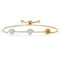 Gem Stone King 1.52 Ct Round Sky Blue Aquamarine 18K Yellow Gold Plated Silver Bracelet for Women