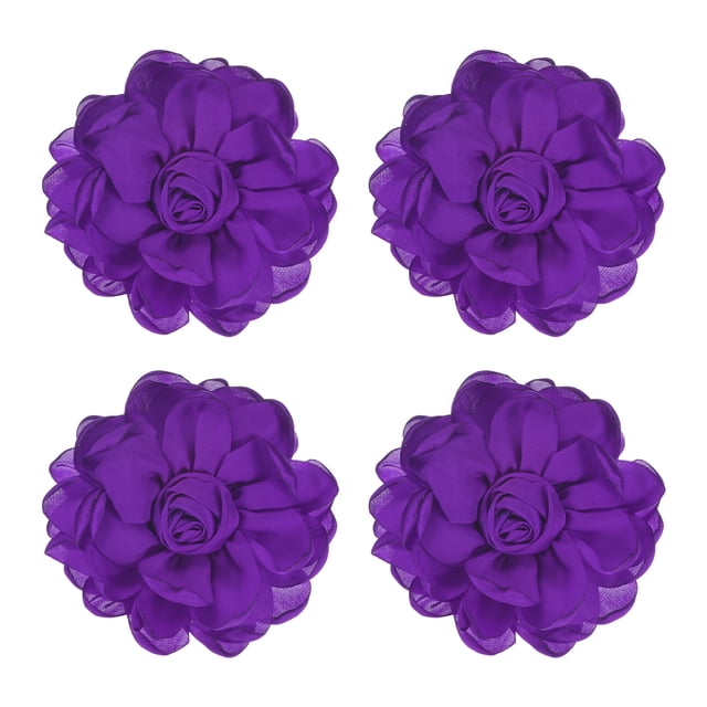 Uxcell 4 Paquete de Broches y Pines de Rosa para Mujeres, Pines de Solapa Delicados de Tela de Satén, Grandes Flores de Camelia para el Cabello, Color Púrpura