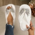 thumbnail image 4 of Iyufng Women's Fuzzy Plush Thong Slippers Sparkly Rhinestone Bow Decor Soft Cozy Indoor House Flip Flop Slides, 4 of 6