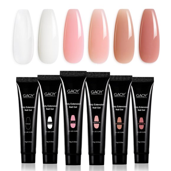 Set de gel para extensiones de uñas GAOY Poly Gel, 6 colores, rosa nude