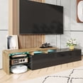 thumbnail image 1 of Modern TV cabinet design: stylish and elegant, practical storage space, wood look, glass shelves, LED lighting,high-gloss black, 1 of 9